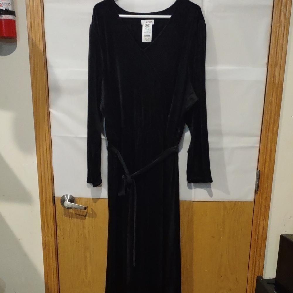 Denim & Company 3X Black Long Sleeve Velour Wrap Gown